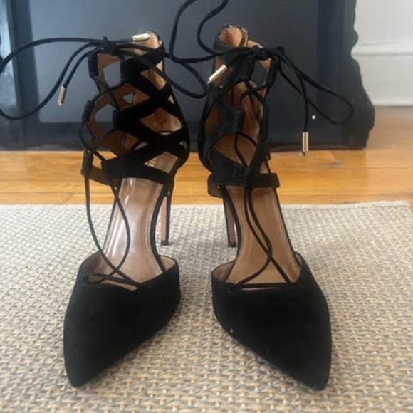 AQUAZZURA Belgravia Suede Black Strappy Heels Stiletto - BRAND NEW NEVER WORN - Picture 11 of 15
